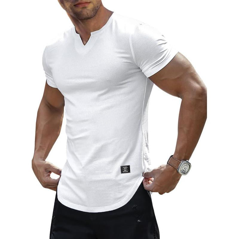 Men's Solid Color Knitted V-neck Short-sleeved T-shirt 07923486X