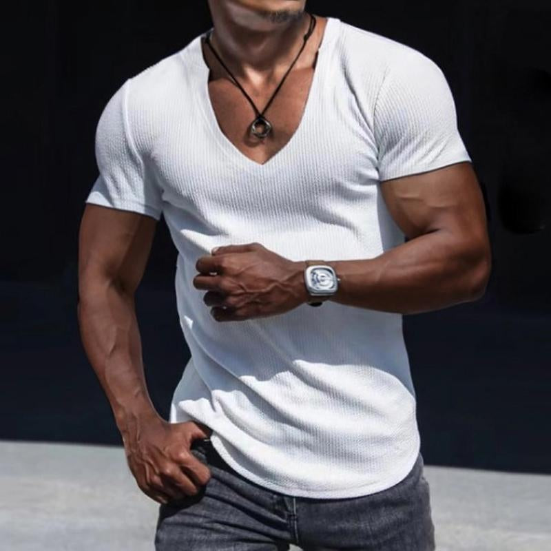 Men's Slim Fit Short Sleeve Sport V-Neck Top T-Shirt 81387684X