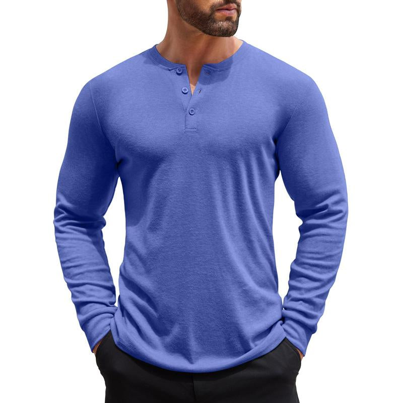 Men's Solid Color Henley Collar Casual Long Sleeve T-Shirt 08520324X