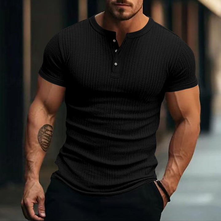 Men's Casual Stretch Knit Short Sleeve Henley T-Shirt 00095453X