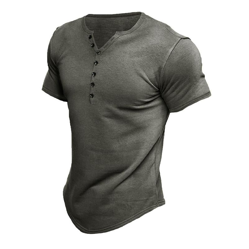 Men's Short Sleeve Solid Button Henley T-Shirt 60126755X