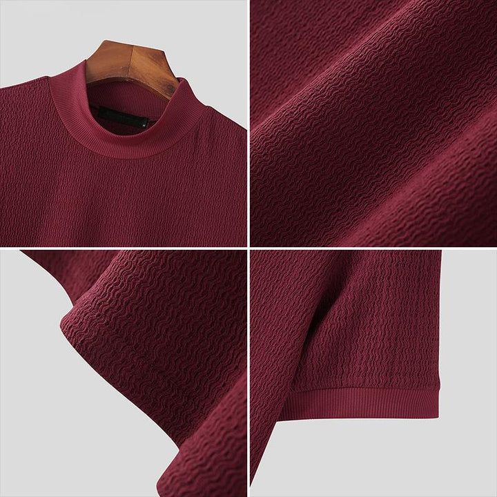 Men's Half Turtleneck Solid Color Tight Knitted Short-Sleeved T-Shirt 47280589Y