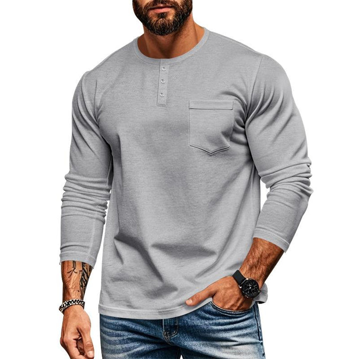 Men's Casual Crew Neck Cotton Blend Patch Pocket Long Sleeve T-Shirt 57193134M