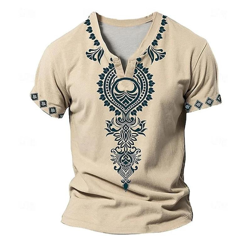 Men's Loose Printed Small V-Neck Short Sleeve T-Shirt 86134685X