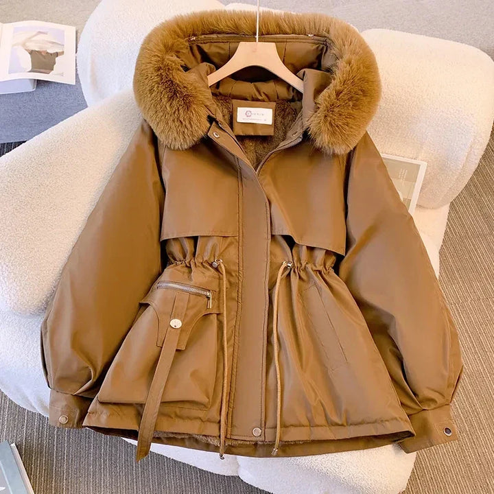 Maylene Waterproof Coat with Fleece Lining and Fur-Lined Hood for Women