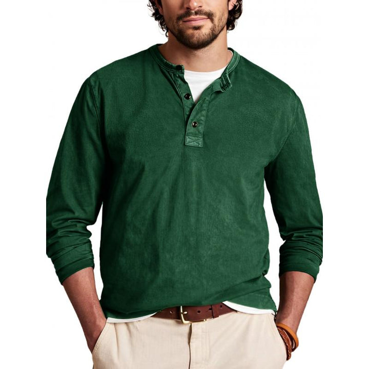 Men's Casual Solid Color Henley Collar Slim Fit Long Sleeve T-Shirt 39494001M