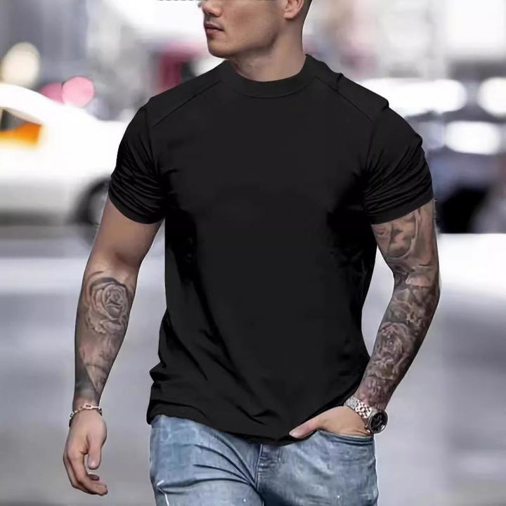 Men's Solid Suede Round Neck Short Sleeve T-shirt 63529907Z