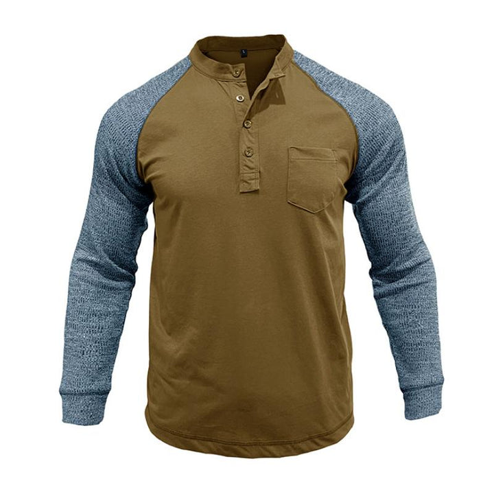 Men's Casual Contrast Color Henley Collar Slim Fit Long Sleeve T-Shirt 64695488M