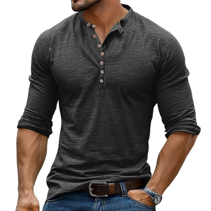 Men's Casual Multi-Button Henley Collar Long Sleeve T-Shirt 48759130Y