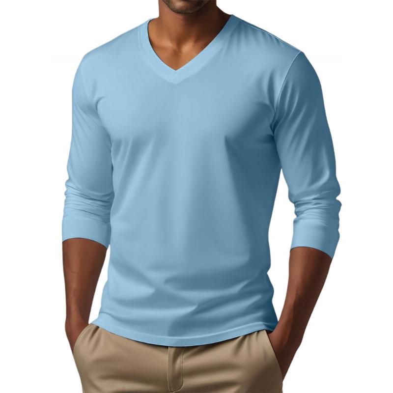 Men's Casual V-neck Cotton Blended Slim Fit Long Sleeve T-shirt 53916312M