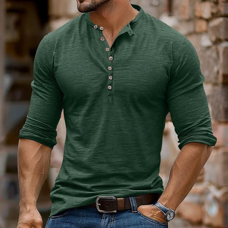 Men's Casual Multi-Button Henley Collar Long Sleeve T-Shirt 48759130Y