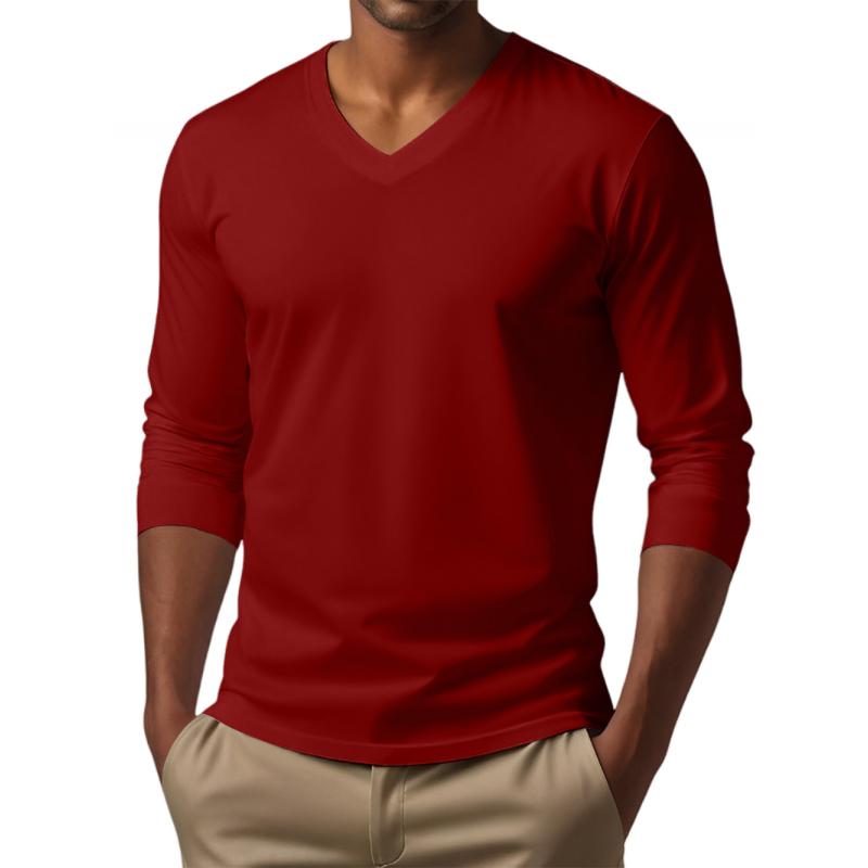 Men's Casual V-neck Cotton Blended Slim Fit Long Sleeve T-shirt 53916312M