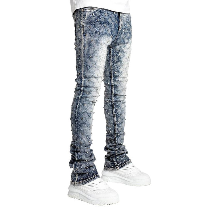 Men's Stylish Personality Straight Stretch Pearl Jeans 11144387F