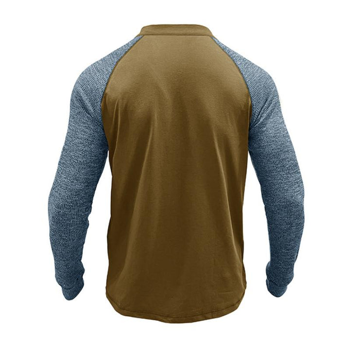 Men's Casual Contrast Color Henley Collar Slim Fit Long Sleeve T-Shirt 64695488M