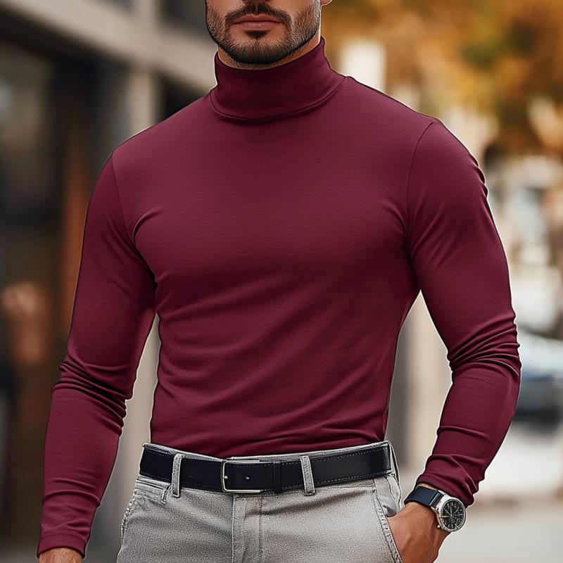 Men's Solid Color Half Turtle Neck Slim Fit Long Sleeve T-Shirt 05283189Y