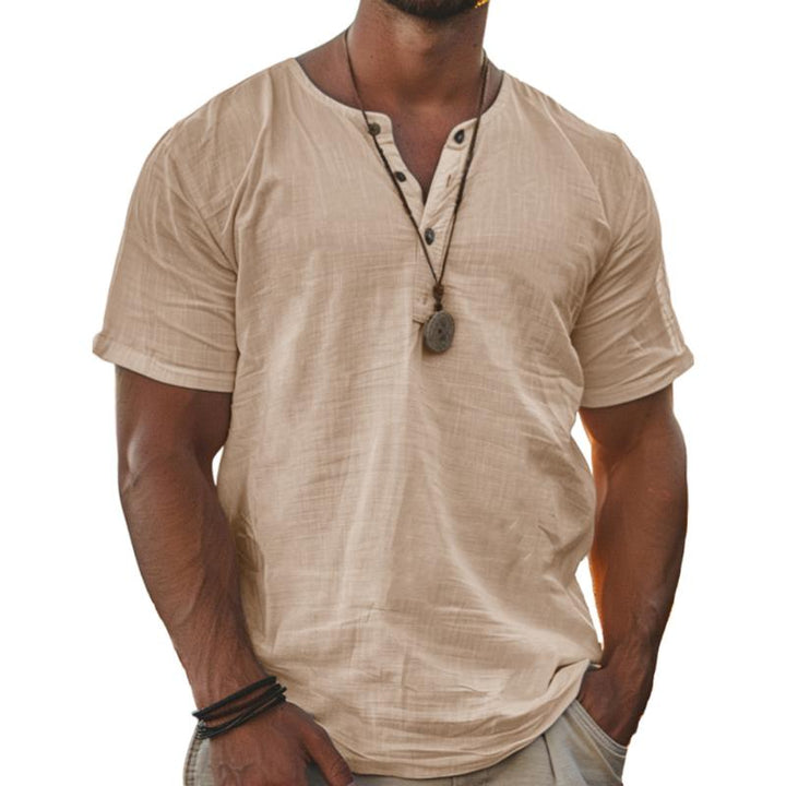 Men's Solid Henley Short Sleeve T-Shirt 73940181Y