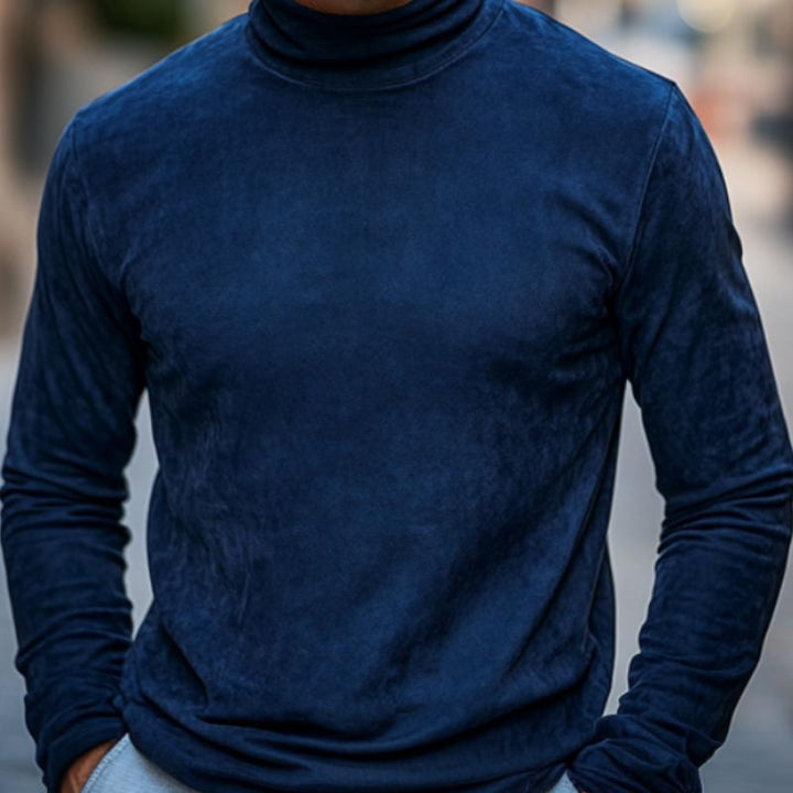 Men's Casual Turtleneck Suede Long Sleeve T-Shirt 11314640F