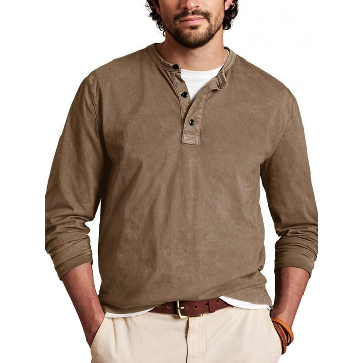 Men's Casual Solid Color Henley Collar Slim Fit Long Sleeve T-Shirt 39494001M