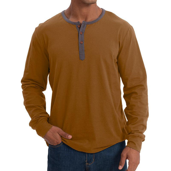 Men's Casual Colorblock Round Neck Button Neck Long Sleeve T-Shirt 30916232Y