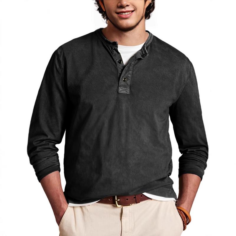 Men's Casual Solid Color Henley Collar Slim Fit Long Sleeve T-Shirt 39494001M