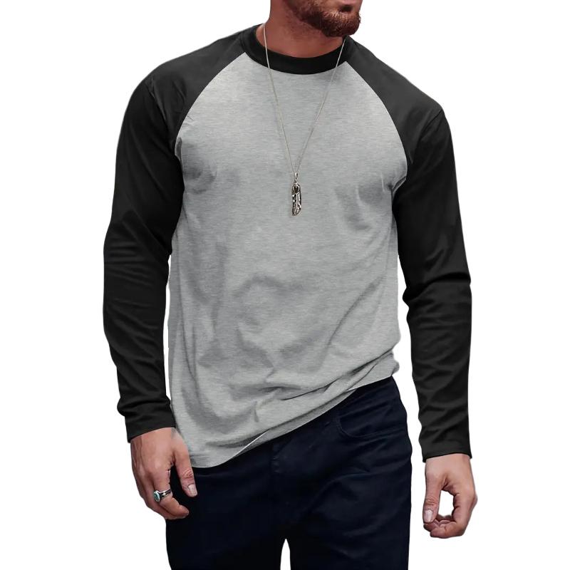 Men's Retro Casual Colorblock Round Neck Long Sleeve T-Shirt 94462898TO