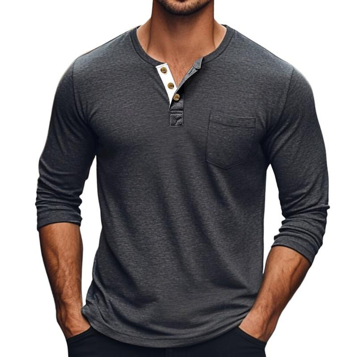 Men's Solid Color Button Round Neck Long Sleeve T-Shirt 64559660Y