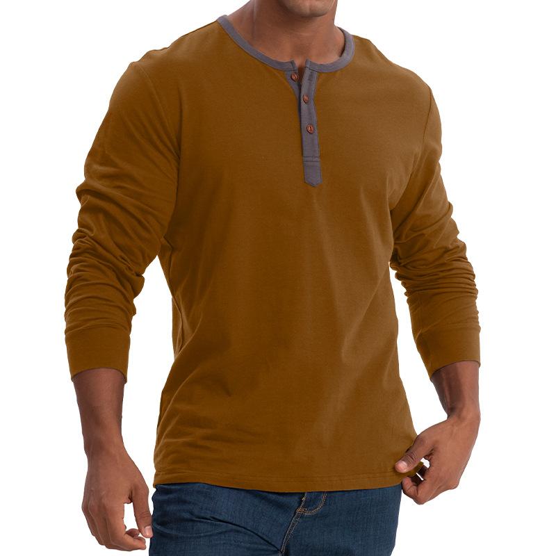 Men's Casual Colorblock Round Neck Button Neck Long Sleeve T-Shirt 30916232Y