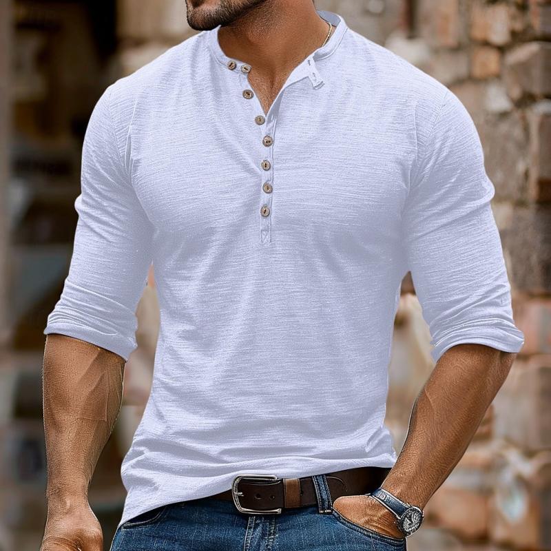 Men's Casual Multi-Button Henley Collar Long Sleeve T-Shirt 48759130Y