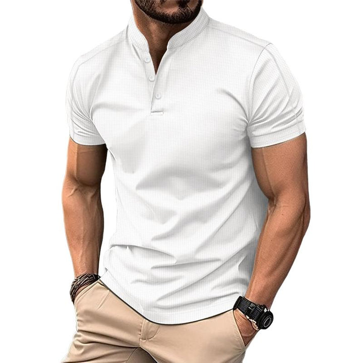 Men's Casual Stand Collar Waffle Slim Fit Short Sleeve T-Shirt 21454794M