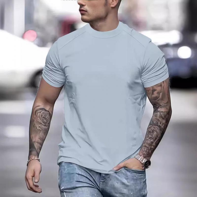 Men's Solid Suede Round Neck Short Sleeve T-shirt 63529907Z