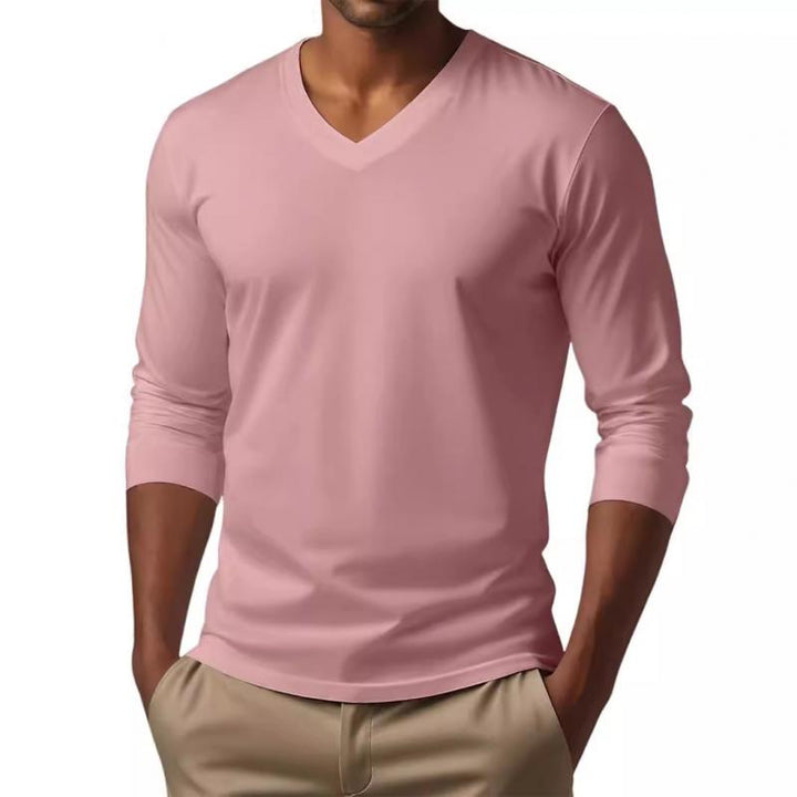 Men's Casual V-neck Cotton Blended Slim Fit Long Sleeve T-shirt 53916312M