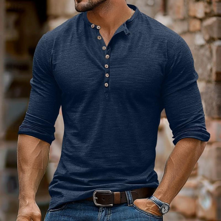 Men's Casual Multi-Button Henley Collar Long Sleeve T-Shirt 48759130Y