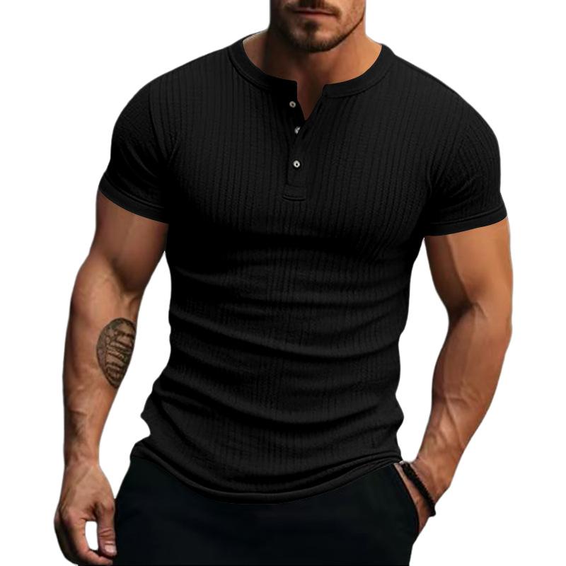 Men's Casual Stretch Knit Short Sleeve Henley T-Shirt 00095453X