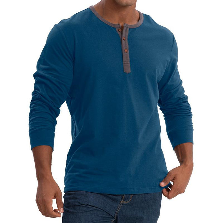 Men's Casual Colorblock Round Neck Button Neck Long Sleeve T-Shirt 30916232Y