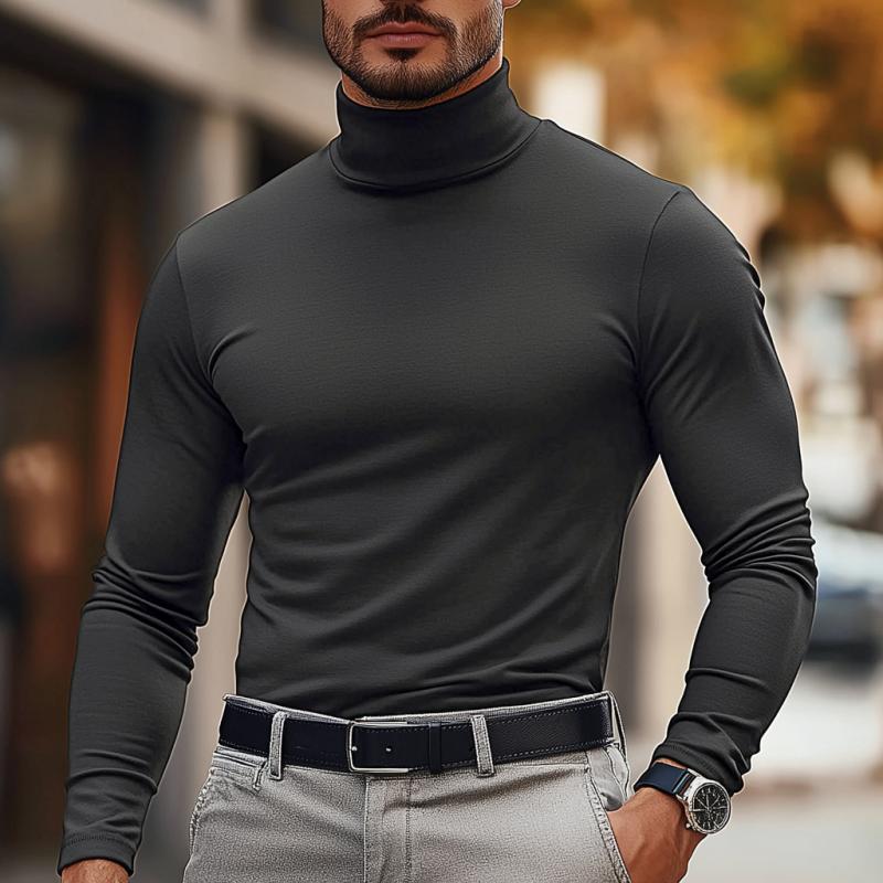 Men's Solid Color Half Turtle Neck Slim Fit Long Sleeve T-Shirt 05283189Y