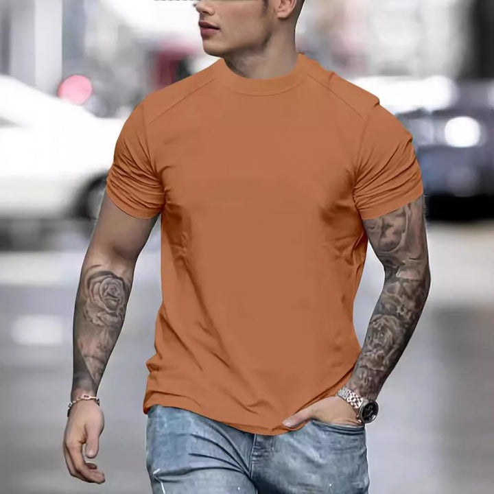 Men's Solid Suede Round Neck Short Sleeve T-shirt 63529907Z