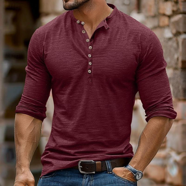 Men's Casual Multi-Button Henley Collar Long Sleeve T-Shirt 48759130Y